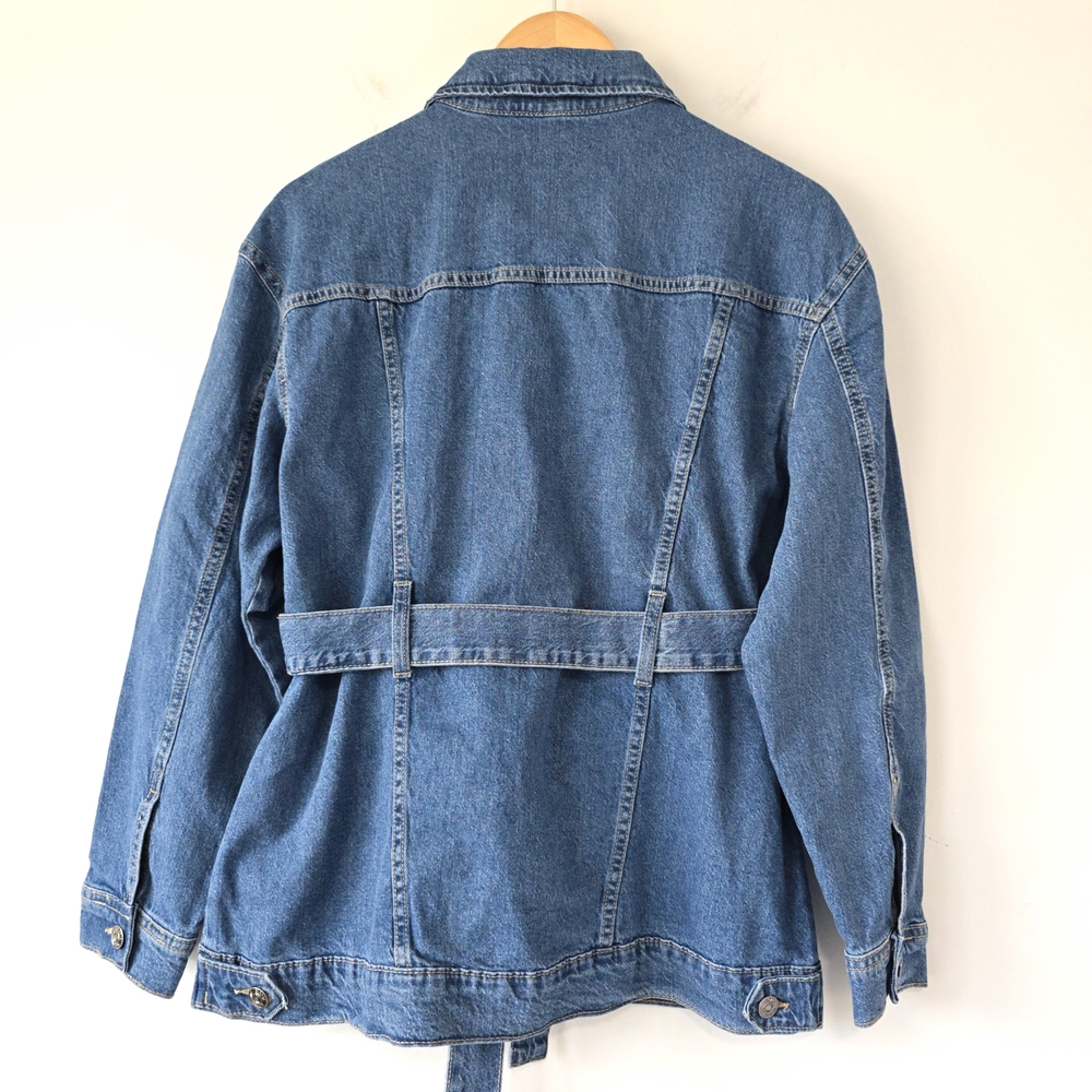 Gloria Vanderbilt Oversized Trucker Denim Jacket S Blue NWT Belted - Picture 3 of 9